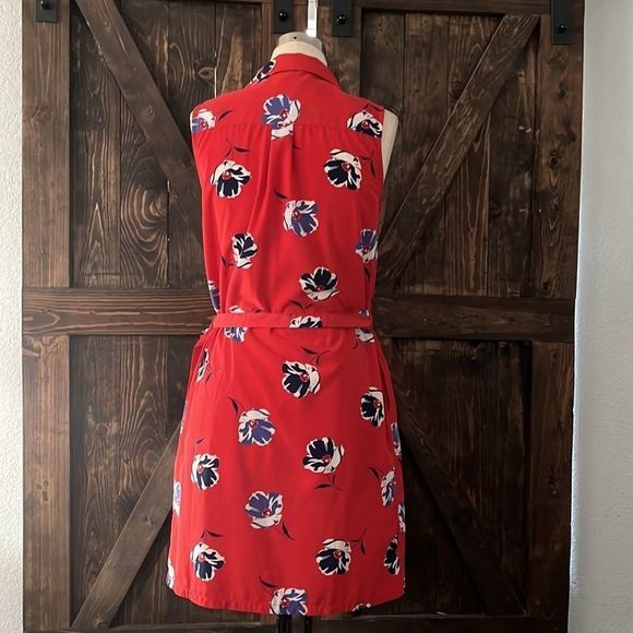 Banana Republic Factory Red Floral Collared Women's Casual Dress - Picture 4 of 9